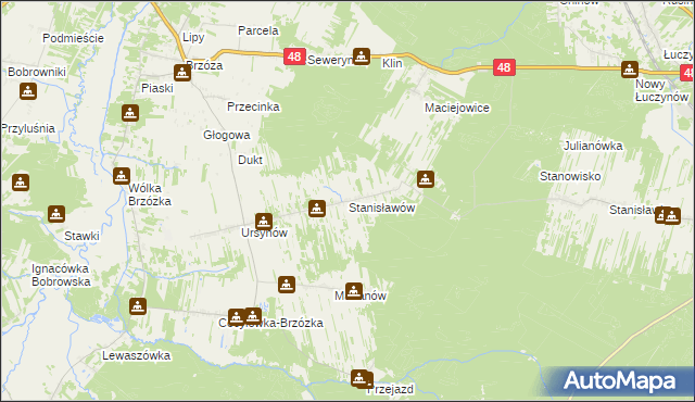 mapa Stanisławów gmina Głowaczów, Stanisławów gmina Głowaczów na mapie Targeo