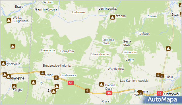 mapa Stanisławów gmina Odrzywół, Stanisławów gmina Odrzywół na mapie Targeo