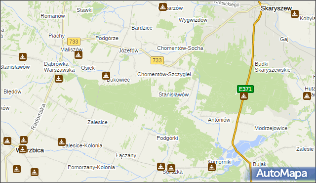 mapa Stanisławów gmina Skaryszew, Stanisławów gmina Skaryszew na mapie Targeo