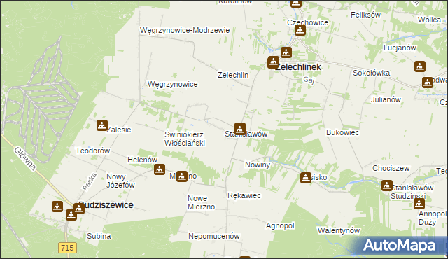 mapa Stanisławów gmina Żelechlinek, Stanisławów gmina Żelechlinek na mapie Targeo