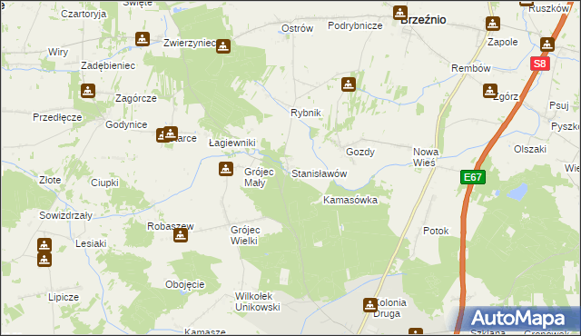 mapa Stanisławów gmina Złoczew, Stanisławów gmina Złoczew na mapie Targeo