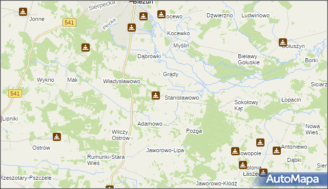 mapa Stanisławowo gmina Bieżuń, Stanisławowo gmina Bieżuń na mapie Targeo