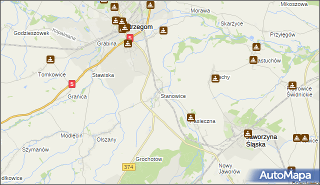 mapa Stanowice gmina Strzegom, Stanowice gmina Strzegom na mapie Targeo