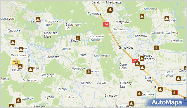 mapa Stanowiska gmina Smyków, Stanowiska gmina Smyków na mapie Targeo