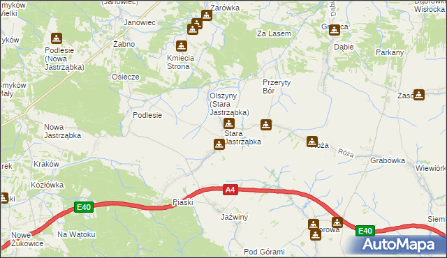 mapa Stara Jastrząbka gmina Czarna, Stara Jastrząbka gmina Czarna na mapie Targeo