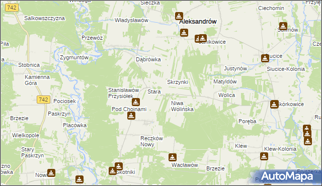 mapa Stara Kolonia gmina Aleksandrów, Stara Kolonia gmina Aleksandrów na mapie Targeo