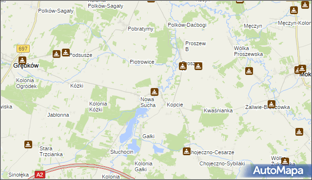 mapa Stara Sucha gmina Grębków, Stara Sucha gmina Grębków na mapie Targeo