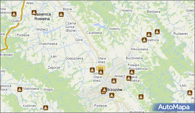 mapa Stara Wieś gmina Brzozów, Stara Wieś gmina Brzozów na mapie Targeo