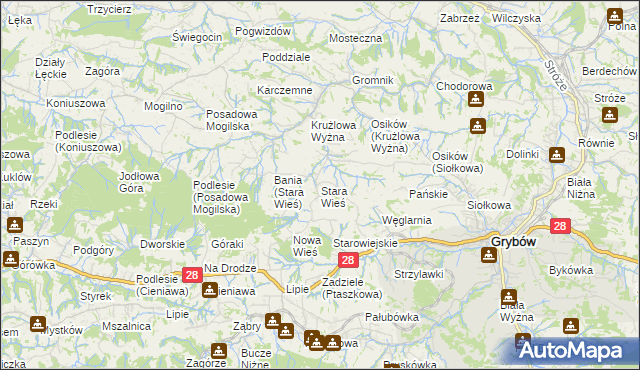 mapa Stara Wieś gmina Grybów, Stara Wieś gmina Grybów na mapie Targeo