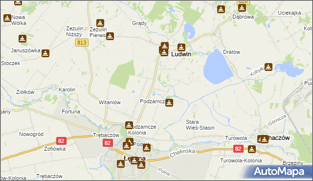 mapa Stara Wieś-Kolonia gmina Łęczna, Stara Wieś-Kolonia gmina Łęczna na mapie Targeo