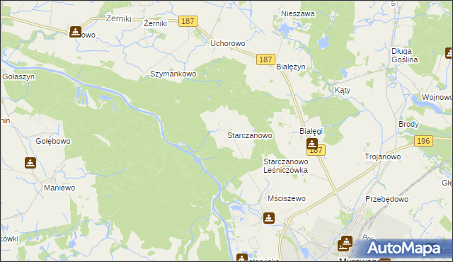 mapa Starczanowo gmina Murowana Goślina, Starczanowo gmina Murowana Goślina na mapie Targeo