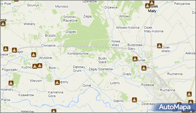 mapa Stare Budki gmina Osiek Mały, Stare Budki gmina Osiek Mały na mapie Targeo