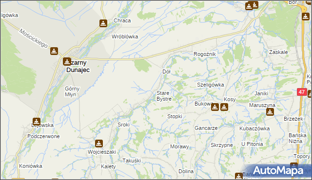 mapa Stare Bystre, Stare Bystre na mapie Targeo