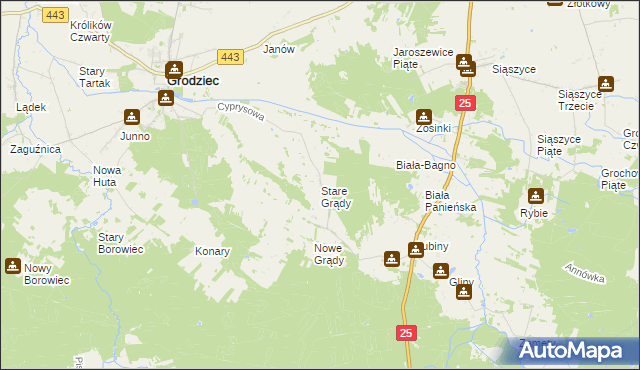 mapa Stare Grądy gmina Grodziec, Stare Grądy gmina Grodziec na mapie Targeo