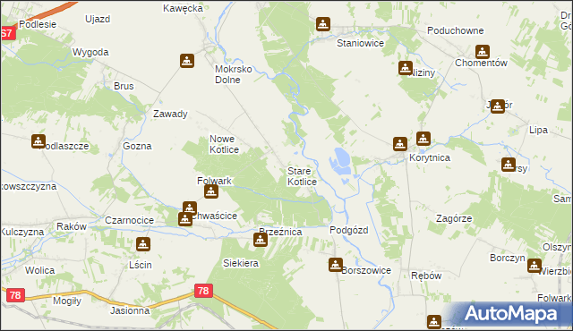 mapa Stare Kotlice, Stare Kotlice na mapie Targeo