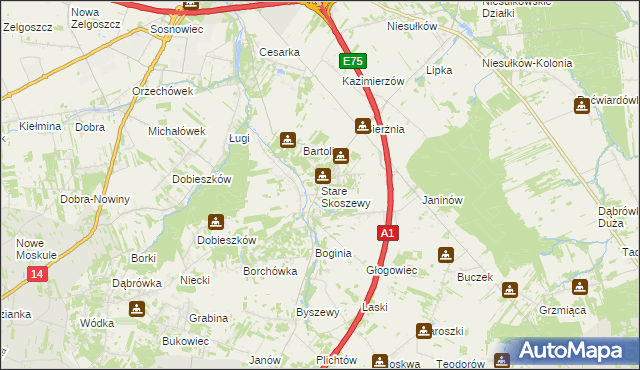 mapa Stare Skoszewy, Stare Skoszewy na mapie Targeo