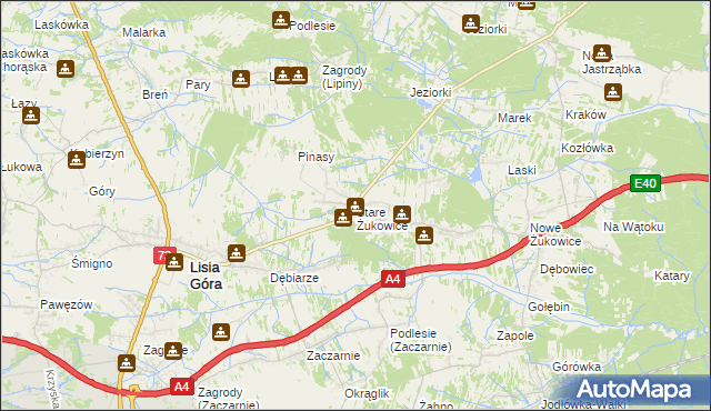 mapa Stare Żukowice, Stare Żukowice na mapie Targeo