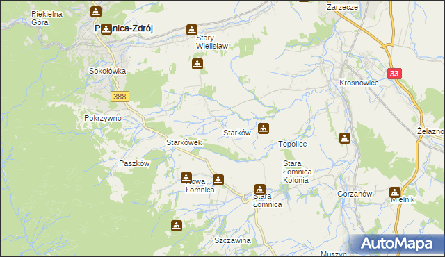 mapa Starków gmina Kłodzko, Starków gmina Kłodzko na mapie Targeo