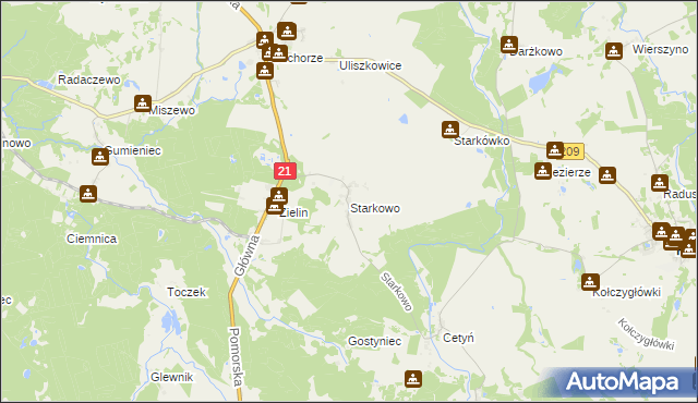 mapa Starkowo gmina Trzebielino, Starkowo gmina Trzebielino na mapie Targeo