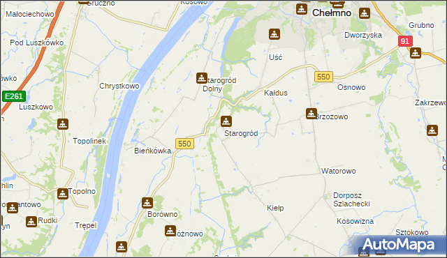 mapa Starogród gmina Chełmno, Starogród gmina Chełmno na mapie Targeo