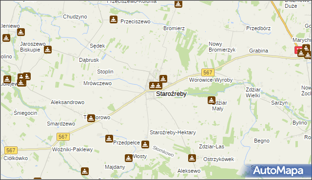 mapa Staroźreby, Staroźreby na mapie Targeo