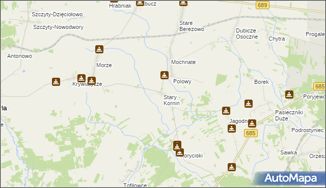 mapa Stary Kornin, Stary Kornin na mapie Targeo