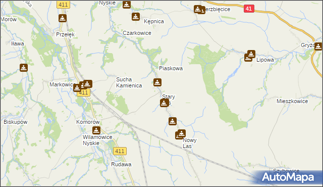 mapa Stary Las gmina Głuchołazy, Stary Las gmina Głuchołazy na mapie Targeo