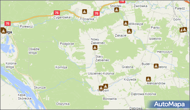 mapa Stary Żabieniec gmina Wilga, Stary Żabieniec gmina Wilga na mapie Targeo