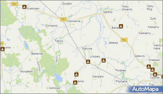 mapa Starynia gmina Korsze, Starynia gmina Korsze na mapie Targeo