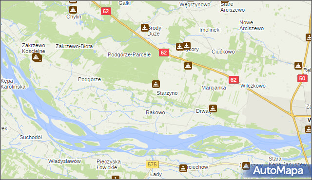 mapa Starzyno gmina Wyszogród, Starzyno gmina Wyszogród na mapie Targeo