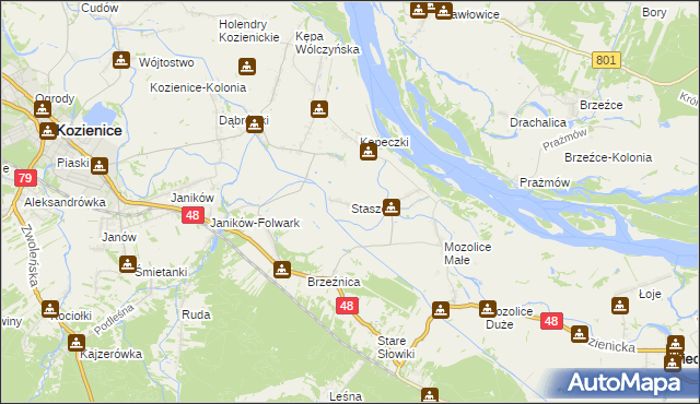 mapa Staszów gmina Kozienice, Staszów gmina Kozienice na mapie Targeo