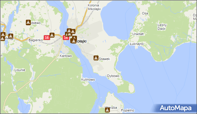 mapa Stawek gmina Mikołajki, Stawek gmina Mikołajki na mapie Targeo