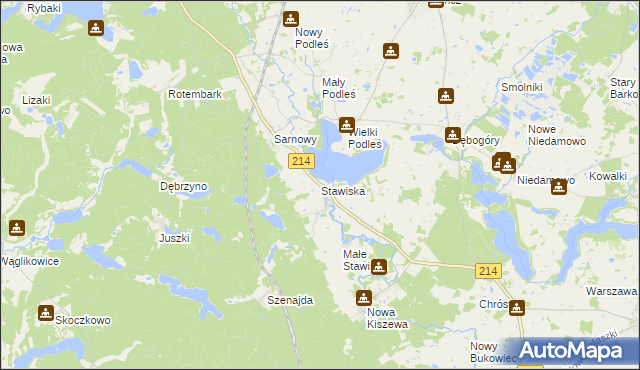 mapa Stawiska gmina Kościerzyna, Stawiska gmina Kościerzyna na mapie Targeo