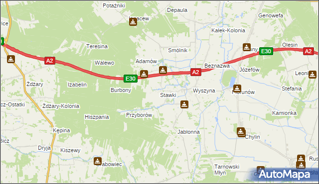 mapa Stawki gmina Władysławów, Stawki gmina Władysławów na mapie Targeo