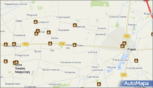 mapa Stawy gmina Góra Świętej Małgorzaty, Stawy gmina Góra Świętej Małgorzaty na mapie Targeo