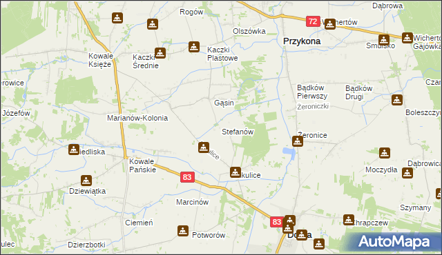 mapa Stefanów gmina Dobra, Stefanów gmina Dobra na mapie Targeo