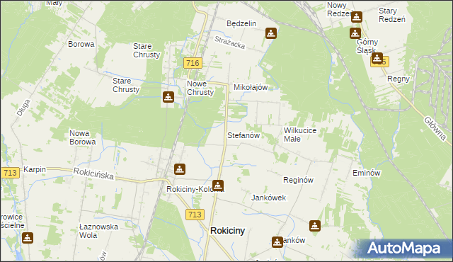 mapa Stefanów gmina Rokiciny, Stefanów gmina Rokiciny na mapie Targeo