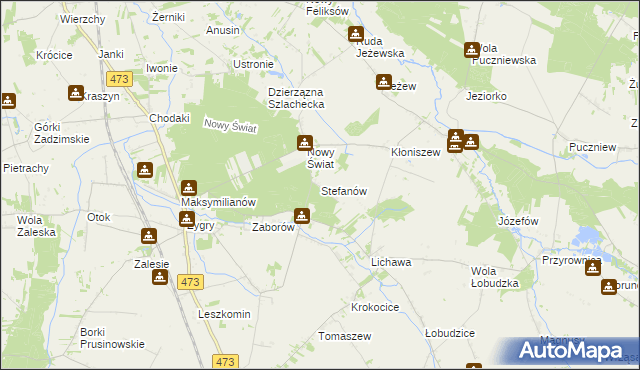 mapa Stefanów gmina Zadzim, Stefanów gmina Zadzim na mapie Targeo