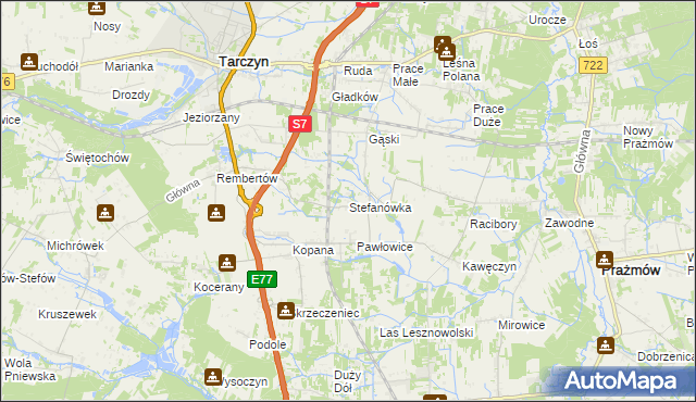 mapa Stefanówka gmina Tarczyn, Stefanówka gmina Tarczyn na mapie Targeo