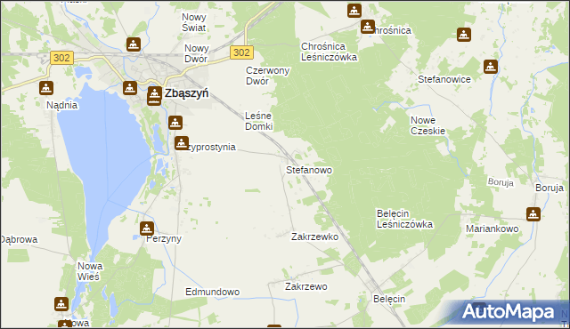 mapa Stefanowo gmina Zbąszyń, Stefanowo gmina Zbąszyń na mapie Targeo