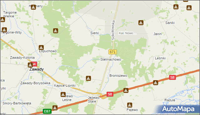 mapa Stelmachowo gmina Tykocin, Stelmachowo gmina Tykocin na mapie Targeo