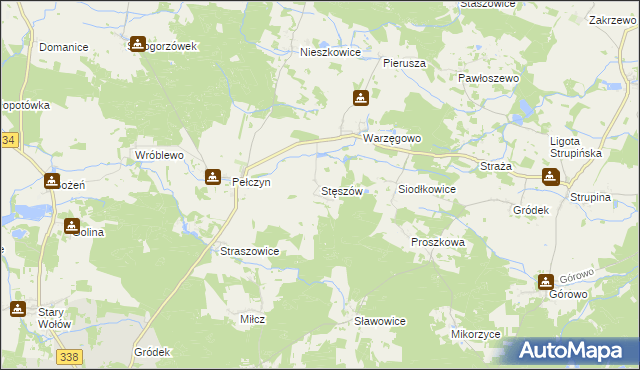 mapa Stęszów gmina Wołów, Stęszów gmina Wołów na mapie Targeo