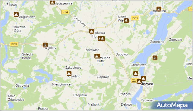 mapa Stężycka Huta, Stężycka Huta na mapie Targeo