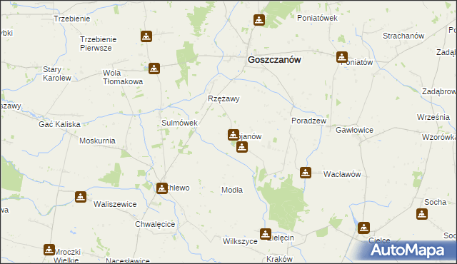 mapa Stojanów gmina Goszczanów, Stojanów gmina Goszczanów na mapie Targeo