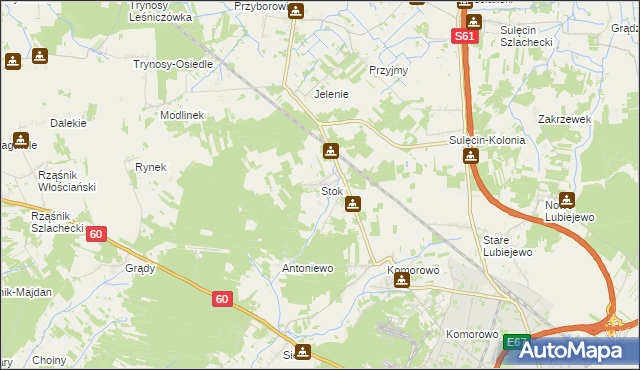 mapa Stok gmina Ostrów Mazowiecka, Stok gmina Ostrów Mazowiecka na mapie Targeo