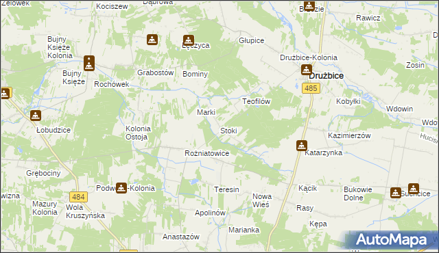 mapa Stoki gmina Drużbice, Stoki gmina Drużbice na mapie Targeo