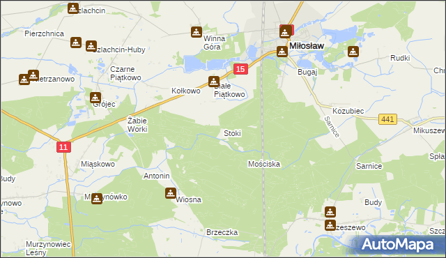 mapa Stoki gmina Miłosław, Stoki gmina Miłosław na mapie Targeo