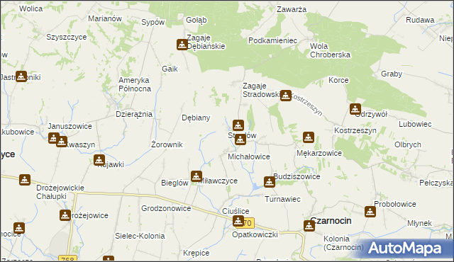 mapa Stradów gmina Czarnocin, Stradów gmina Czarnocin na mapie Targeo