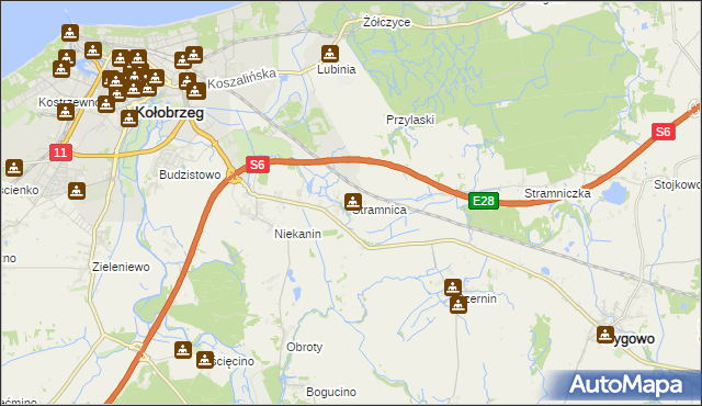 mapa Stramnica gmina Kołobrzeg, Stramnica gmina Kołobrzeg na mapie Targeo