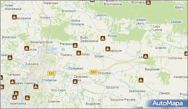 mapa Strojec gmina Kampinos, Strojec gmina Kampinos na mapie Targeo